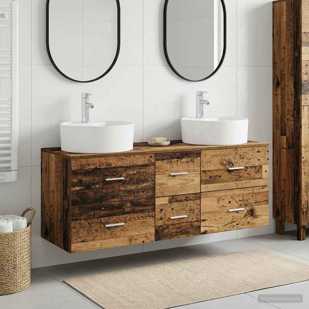 vidaXL Bathroom Furniture Set 3 pcs Old Wood 129 x 44.5 x 80 cm 1
