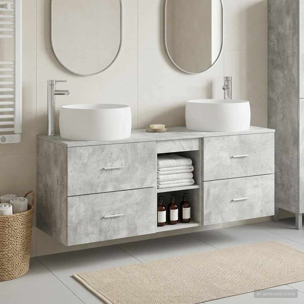 vidaXL Bathroom Furniture Set 3 pcs Concrete Grey 49.5 x 44.5 x 66 cm 1