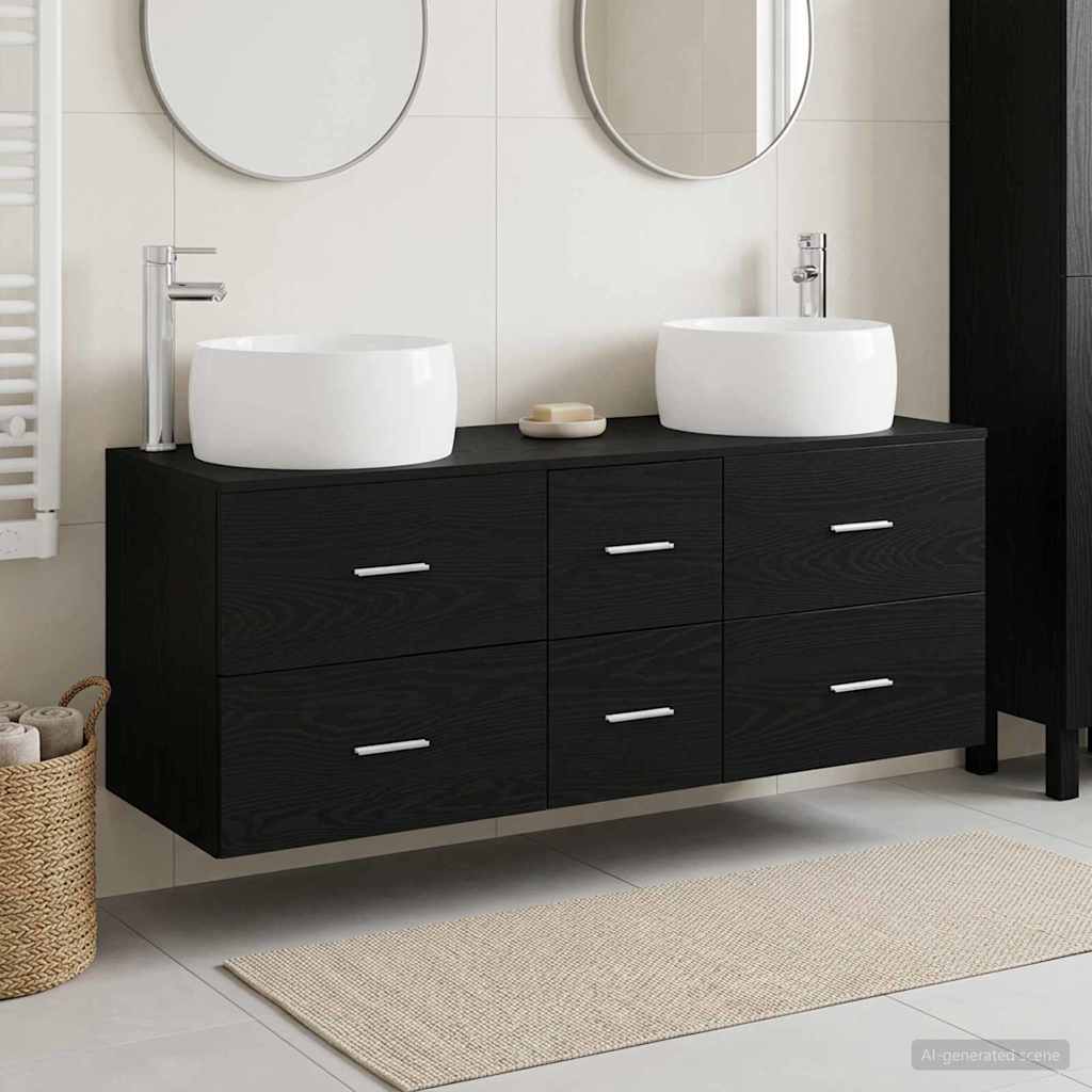 vidaXL Bathroom Furniture Set 3 pcs Black 129 x 44.5 x 80 cm 1
