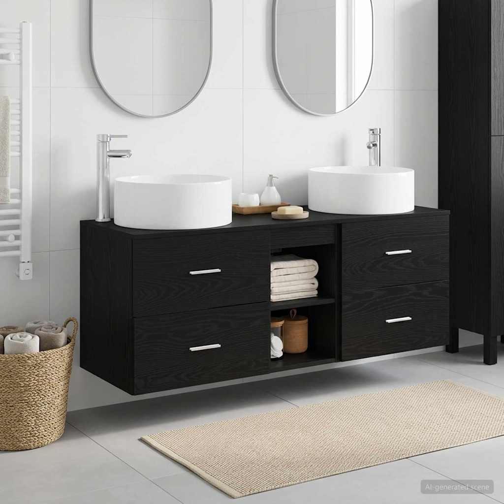 vidaXL Bathroom Furniture Set 3 pcs Black 129 x 44.5 x 80 cm 1