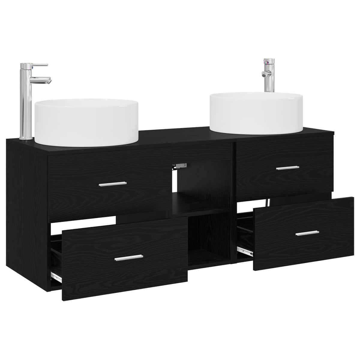 vidaXL Bathroom Furniture Set 3 pcs Black 129 x 44.5 x 80 cm 4
