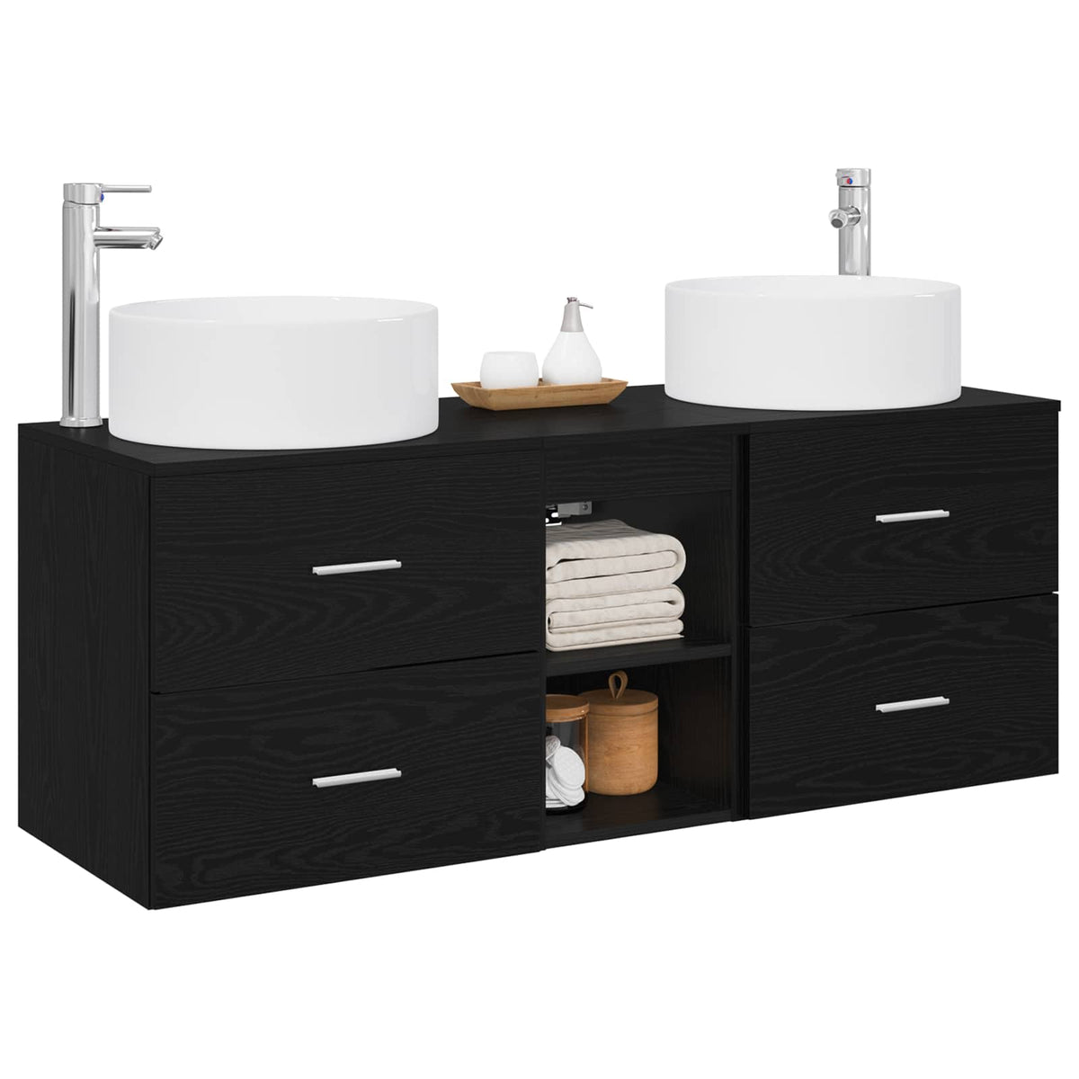 vidaXL Bathroom Furniture Set 3 pcs Black 129 x 44.5 x 80 cm 3