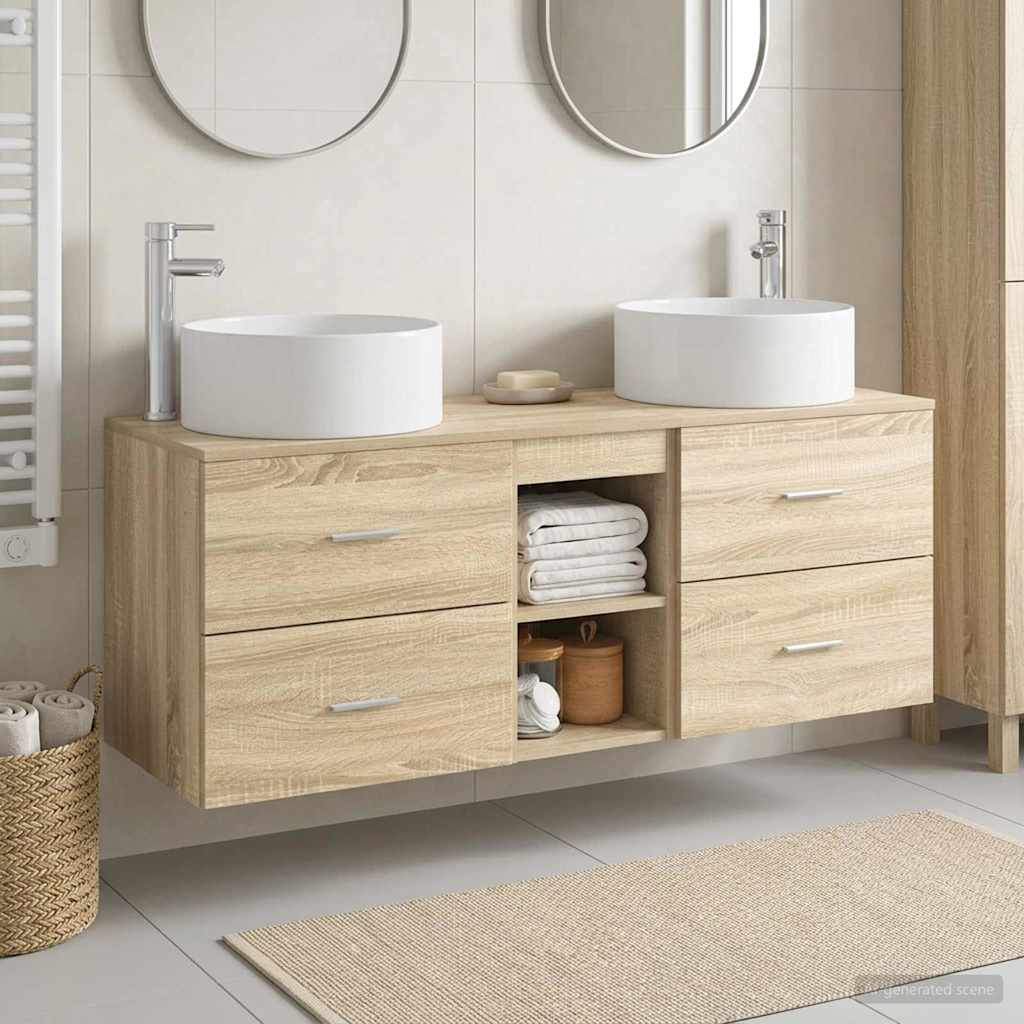 vidaXL Bathroom Furniture Set 3 pcs Sonoma Oak 129 x 44.5 x 80 cm 1