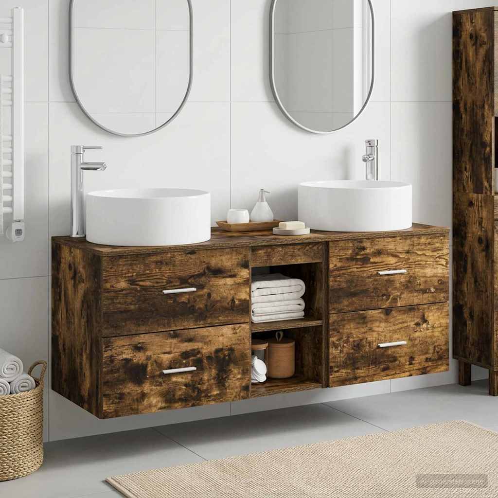 vidaXL Bathroom Furniture Set 3 pcs Smoked Oak 129 x 44.5 x 80 cm 1