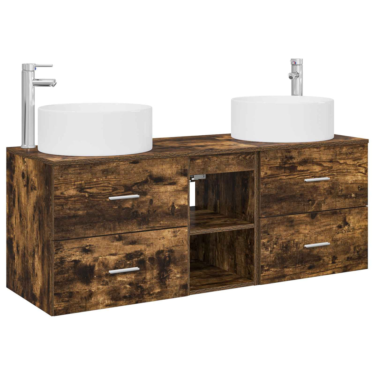 vidaXL Bathroom Furniture Set 3 pcs Smoked Oak 129 x 44.5 x 80 cm 2
