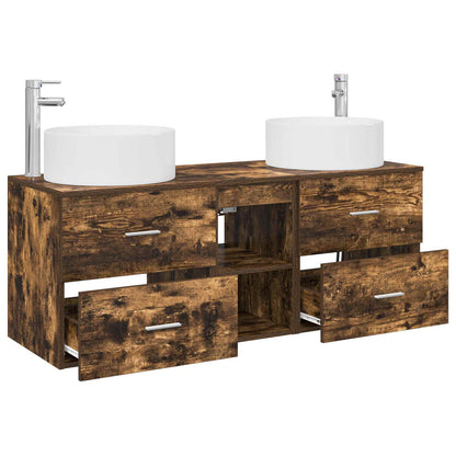 vidaXL Bathroom Furniture Set 3 pcs Smoked Oak 129 x 44.5 x 80 cm 4