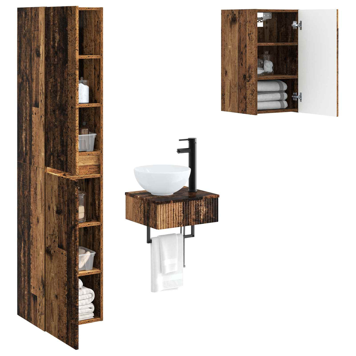 vidaXL Bathroom Furniture Set 3 pcs Old Wood 33 x 34.5 x 160 cm 3