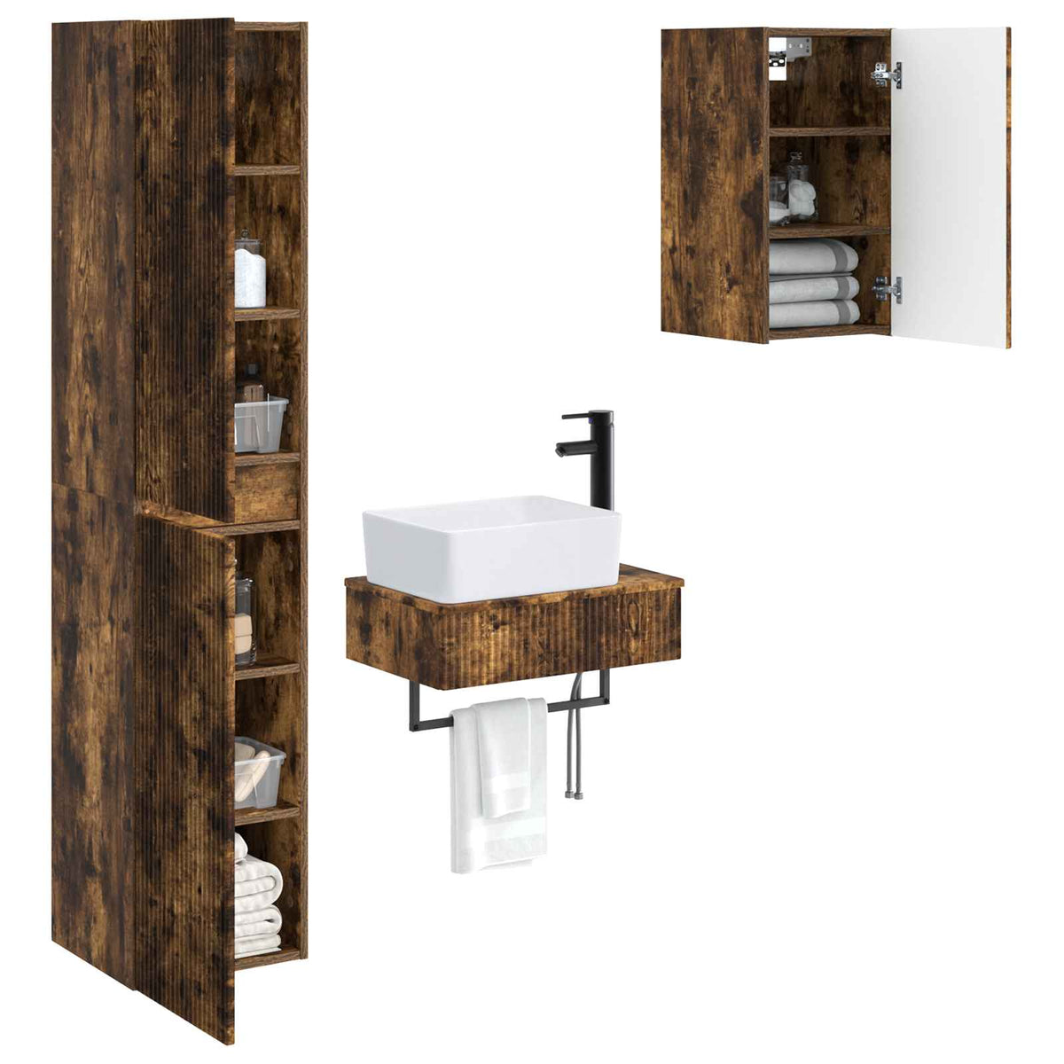 vidaXL Bathroom Furniture Set 3 pcs Smoked Oak 33 x 34.5 x 160 cm 3