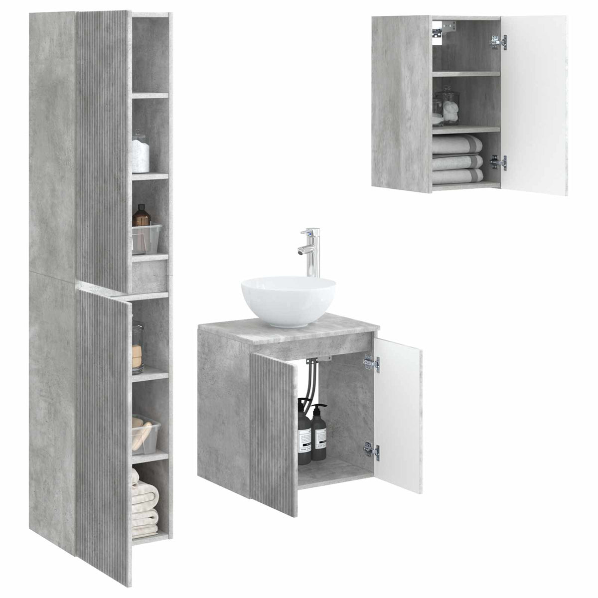 vidaXL Bathroom Furniture Set 3 pcs Concrete Grey 33 x 34.5 x 160 cm 3