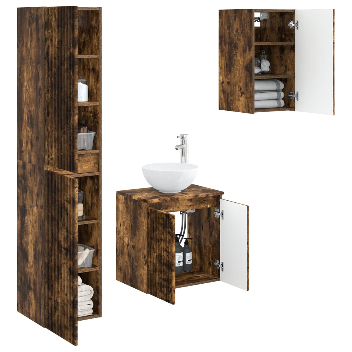 vidaXL Bathroom Furniture Set 3 pcs Smoked Oak 33 x 34.5 x 160 cm 3