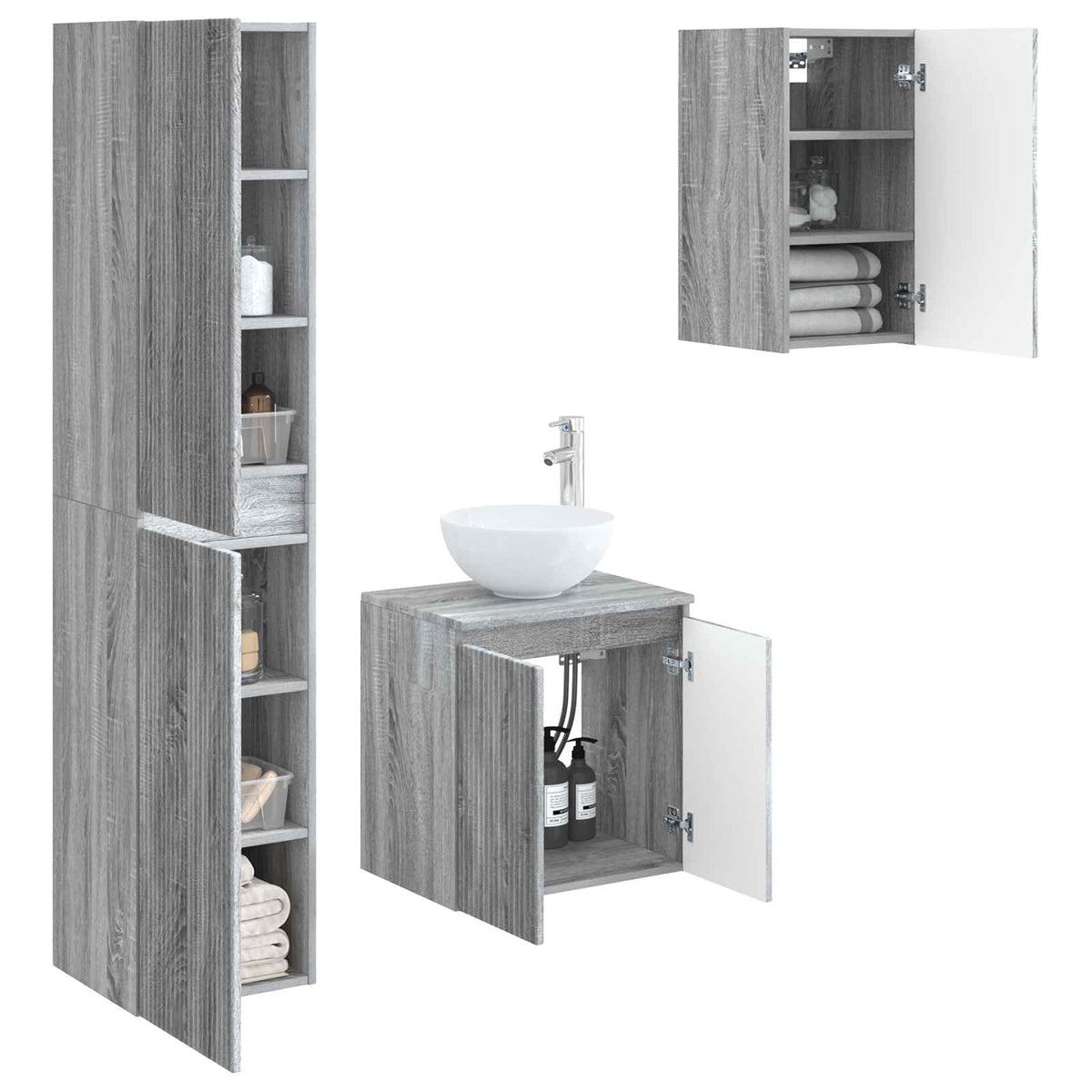 Bathroom Cabinet Set 3 pcs 33 x 34.5 x 160 cm Grey sonoma