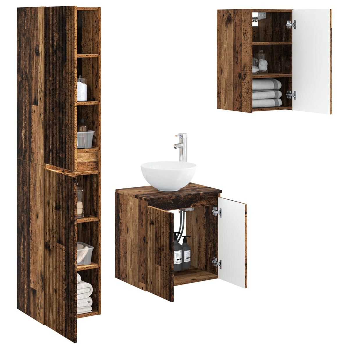 vidaXL Bathroom Furniture Set 3 pcs Old Wood 33 x 34.5 x 160 cm 3