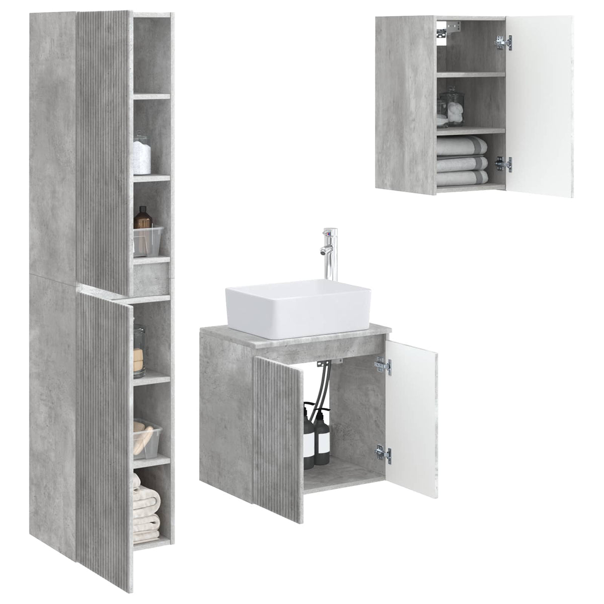 vidaXL Bathroom Furniture Set 3 pcs Concrete Grey 33 x 34.5 x 160 cm 3