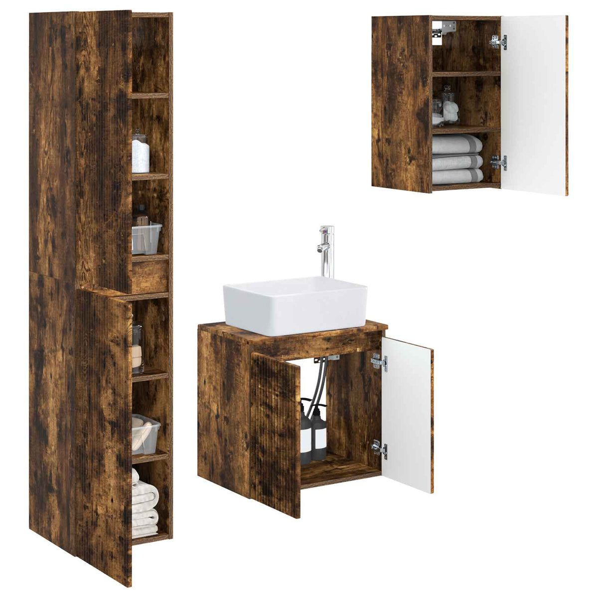 vidaXL Bathroom Furniture Set 3 pcs Smoked Oak 33 x 34.5 x 160 cm 3