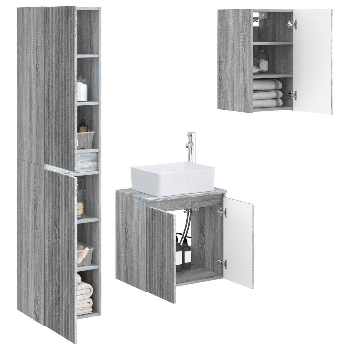 vidaXL Bathroom Furniture Set 3 pcs Grey Sonoma 33 x 34.5 x 160 cm 3