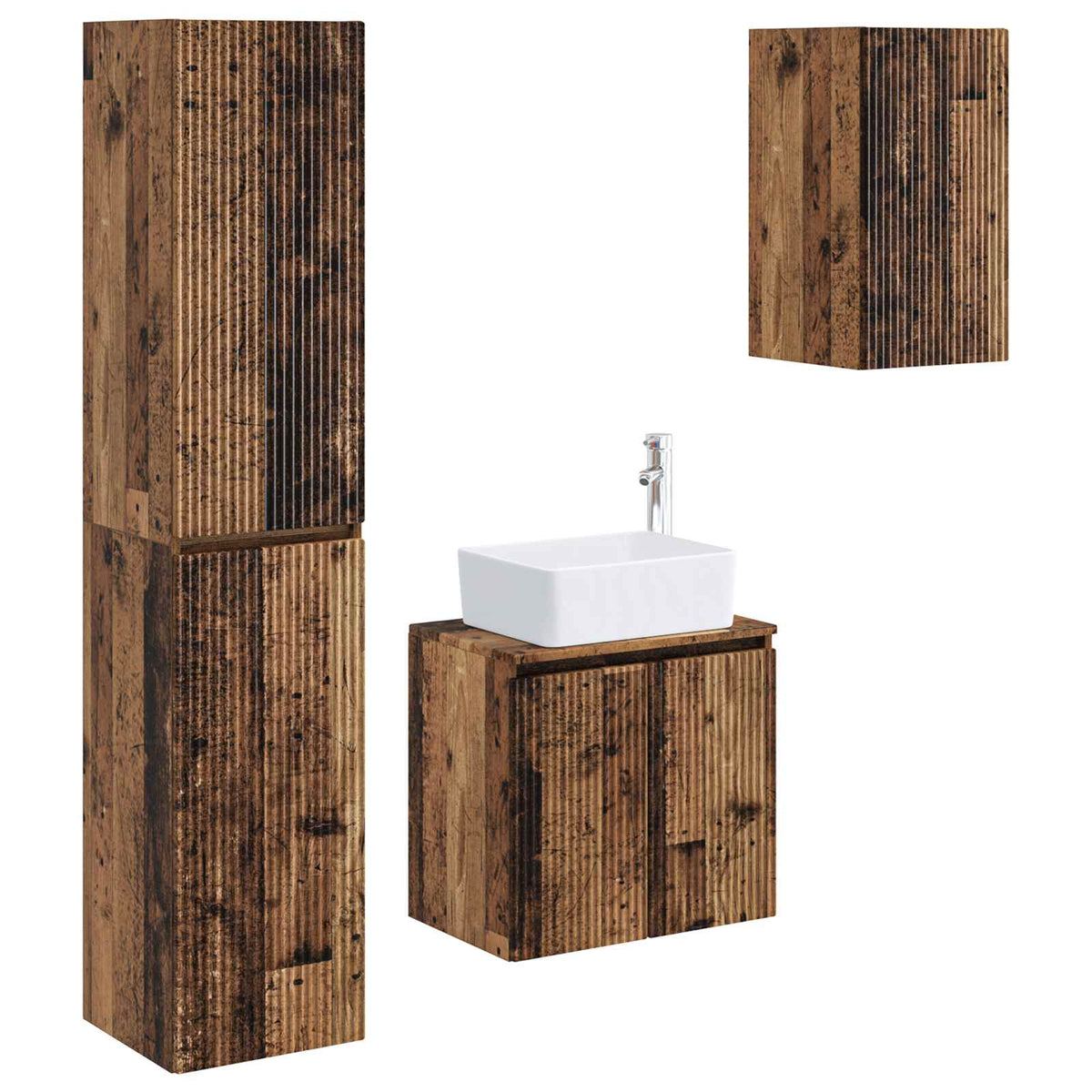 vidaXL Bathroom Furniture Set 3 pcs Old Wood 33 x 34.5 x 160 cm 2