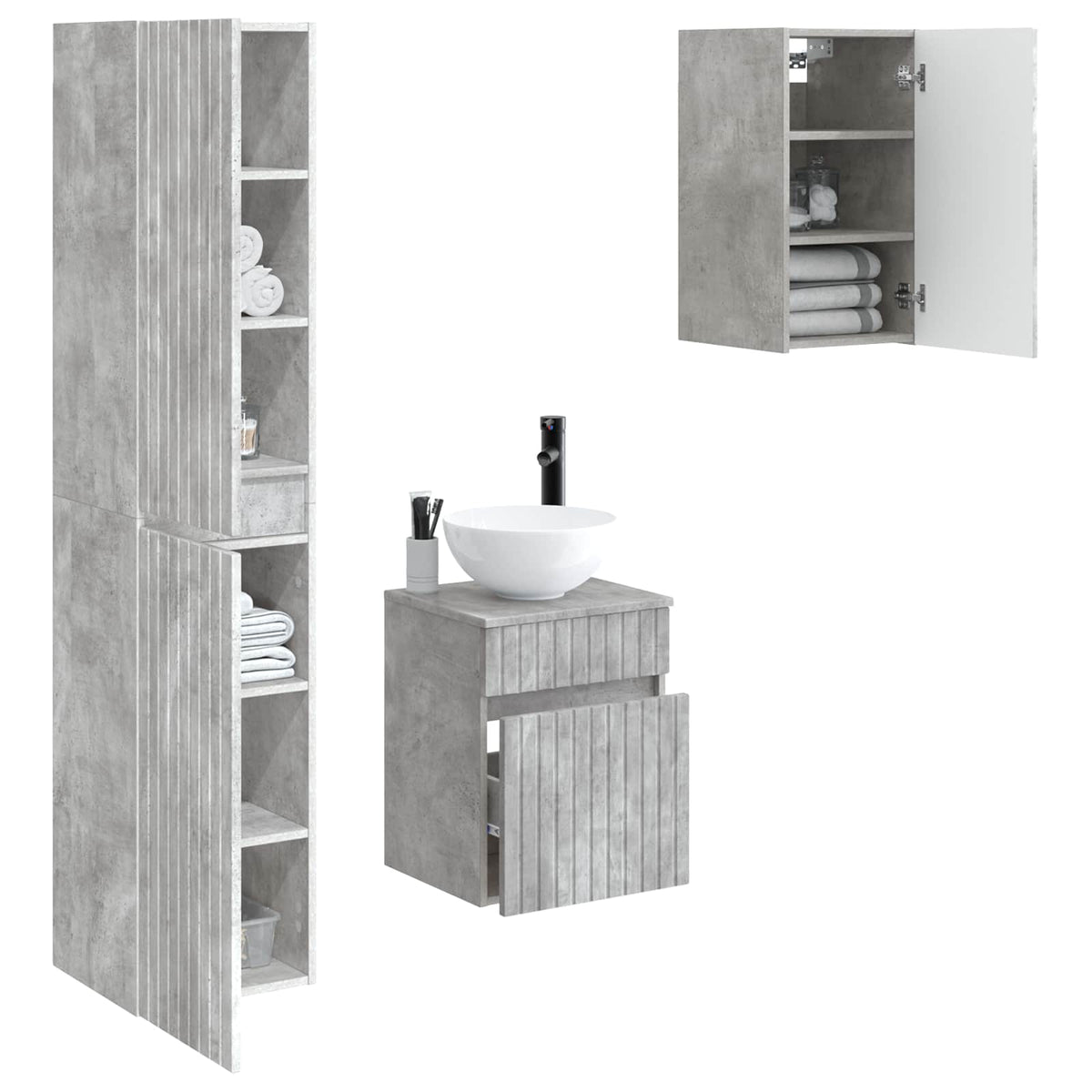 vidaXL Bathroom Furniture Set 3 pcs Concrete Grey 33 x 34.5 x 160 cm 3