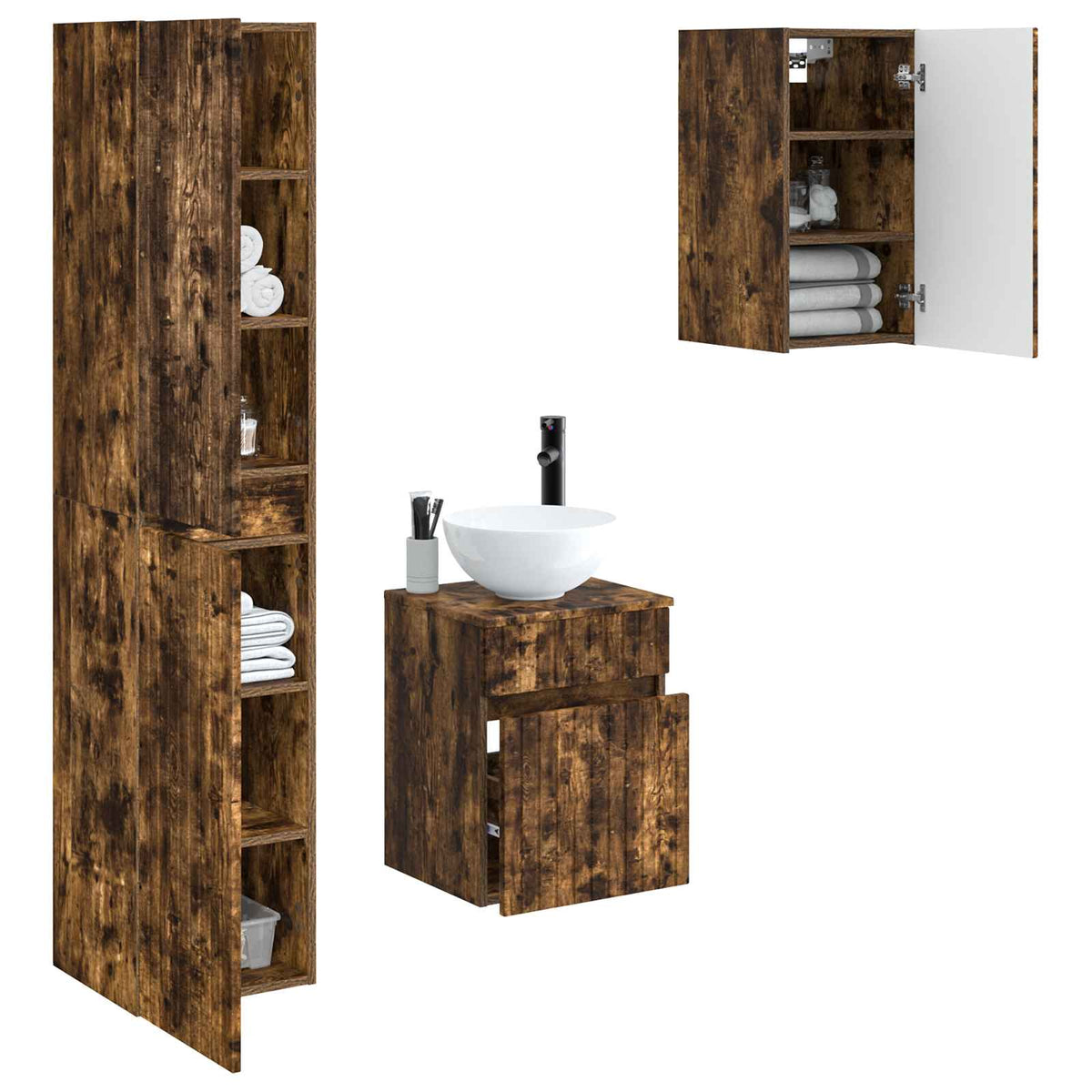 vidaXL Bathroom Furniture Set 3 pcs Smoked Oak 33 x 34.5 x 160 cm 3