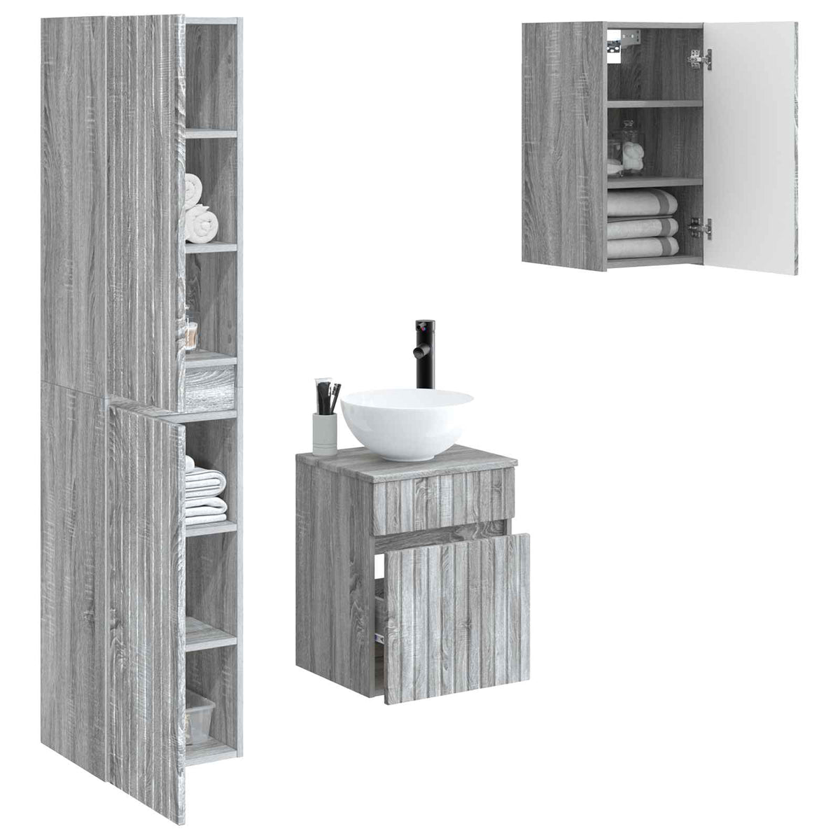 vidaXL Bathroom Furniture Set 3 pcs Grey Sonoma 33 x 34.5 x 160 cm 3