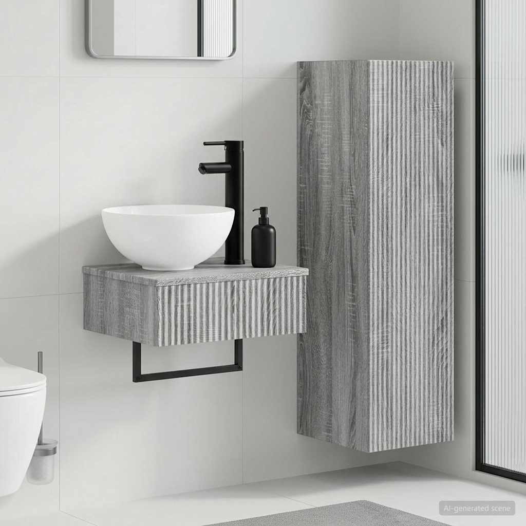 Bathroom Cabinet Set 2 pcs 33 x 34.5 x 100 cm Grey sonoma