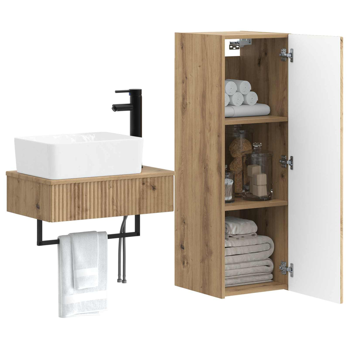 Bathroom Cabinet Set 2 pcs 33 x 34.5 x 100 cm Artisan oak
