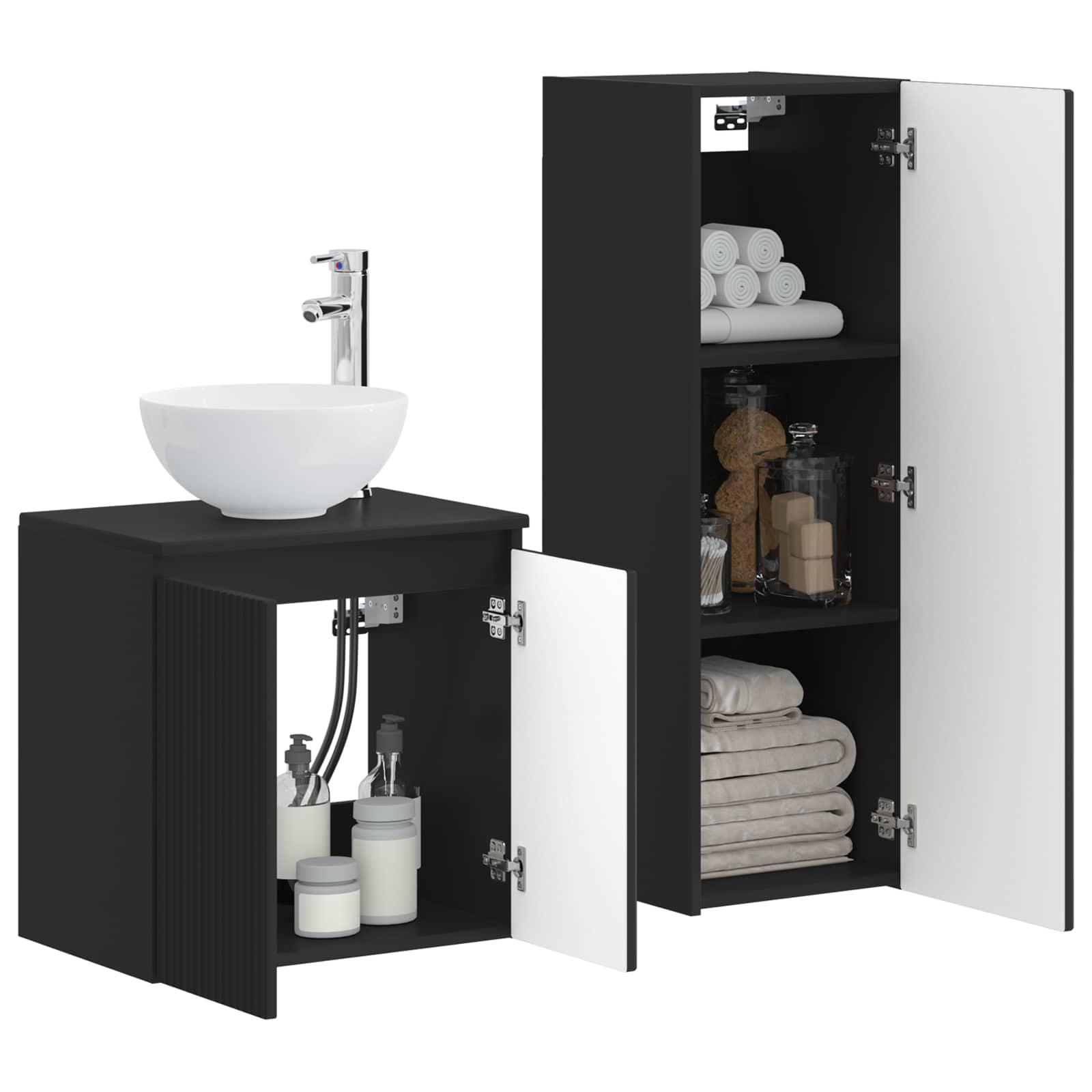vidaXL Bathroom Furniture Set 2 pcs Black 33 x 34.5 x 100 cm 3
