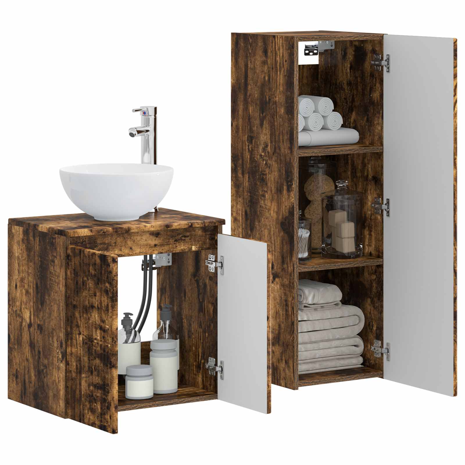 vidaXL Bathroom Furniture Set 2 pcs Smoked Oak 33 x 34.5 x 100 cm 3