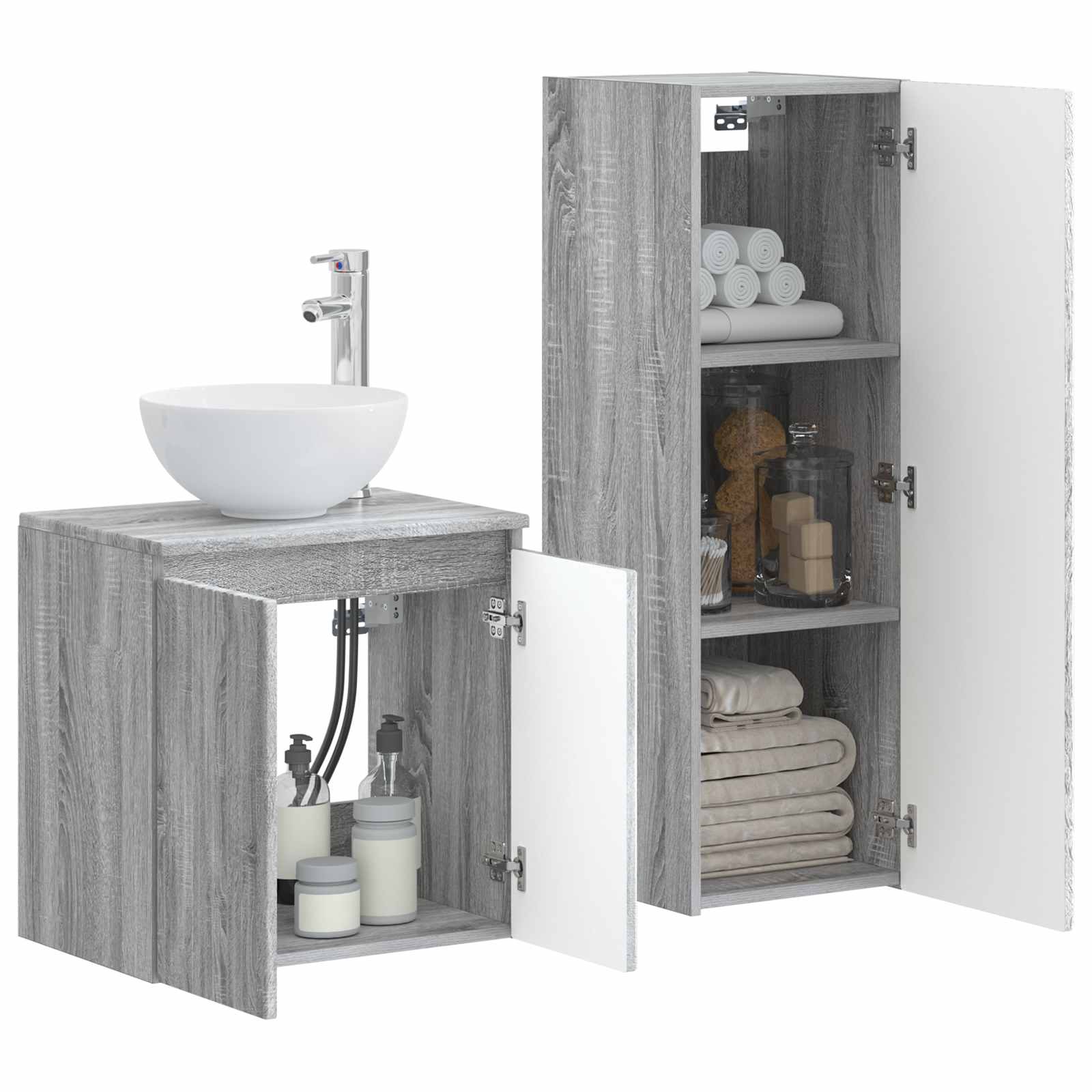 vidaXL Bathroom Furniture Set 2 pcs Grey Sonoma 33 x 34.5 x 100 cm 3