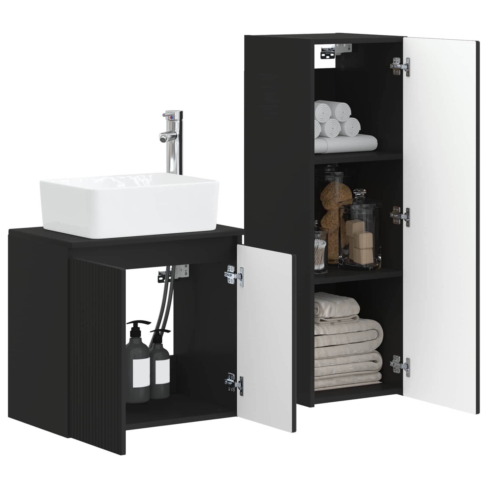 vidaXL Bathroom Furniture Set 2 pcs Black 33 x 34.5 x 100 cm 3