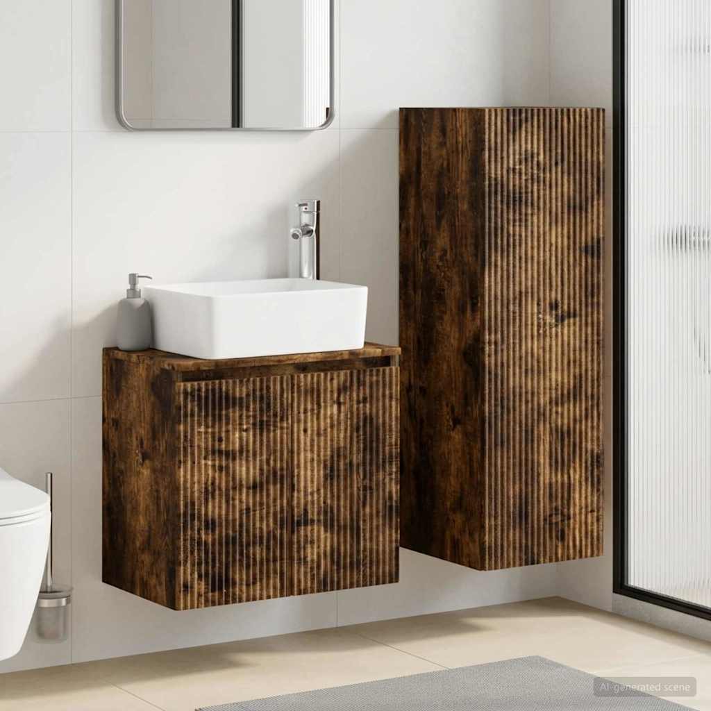 vidaXL Bathroom Furniture Set 2 pcs Smoked Oak 33 x 34.5 x 100 cm 1