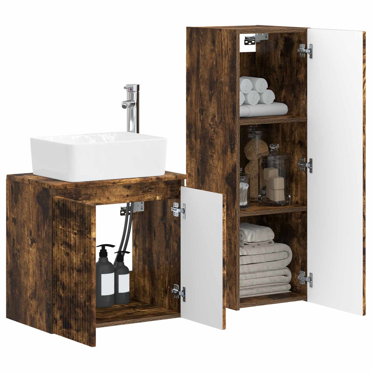 vidaXL Bathroom Furniture Set 2 pcs Smoked Oak 33 x 34.5 x 100 cm 3