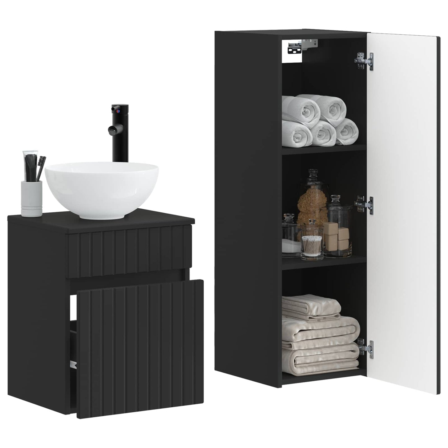vidaXL Bathroom Furniture Set 2 pcs Black 33 x 34.5 x 100 cm 3