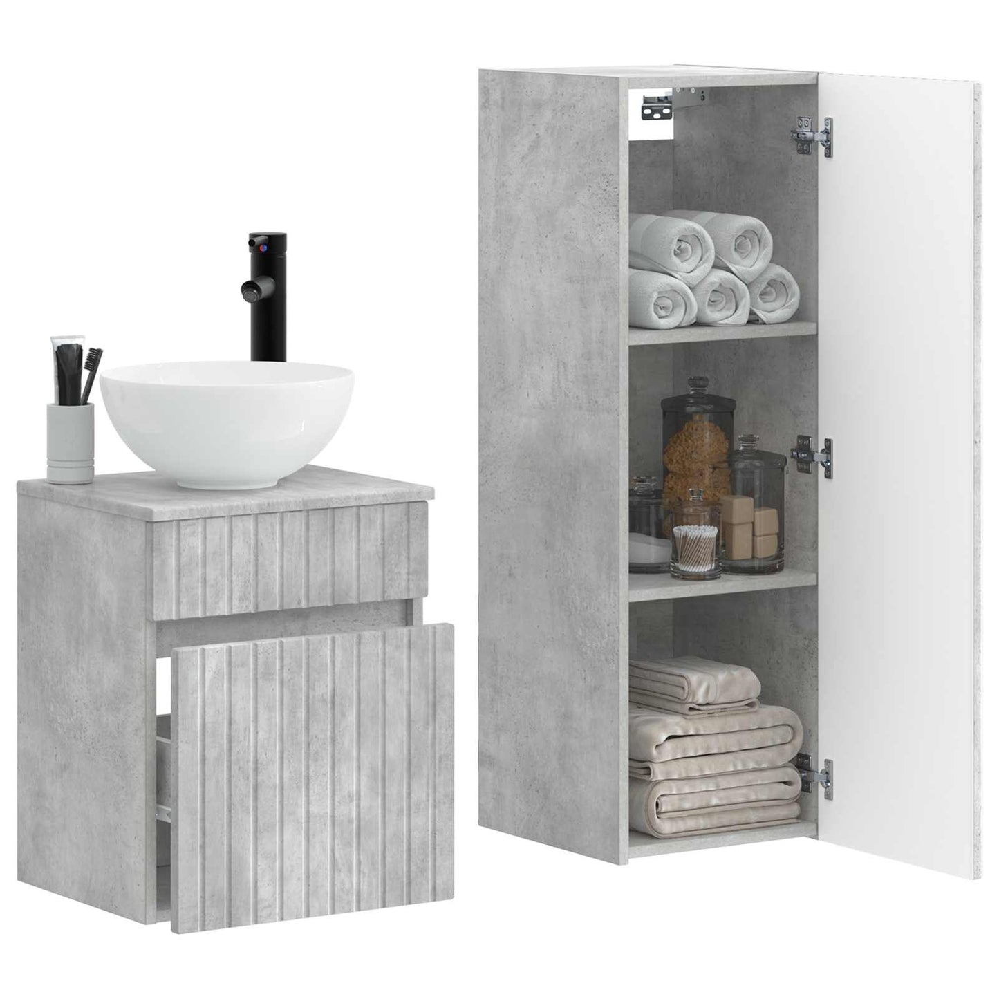vidaXL Bathroom Furniture Set 2 pcs Concrete Grey 33 x 34.5 x 100 cm 3