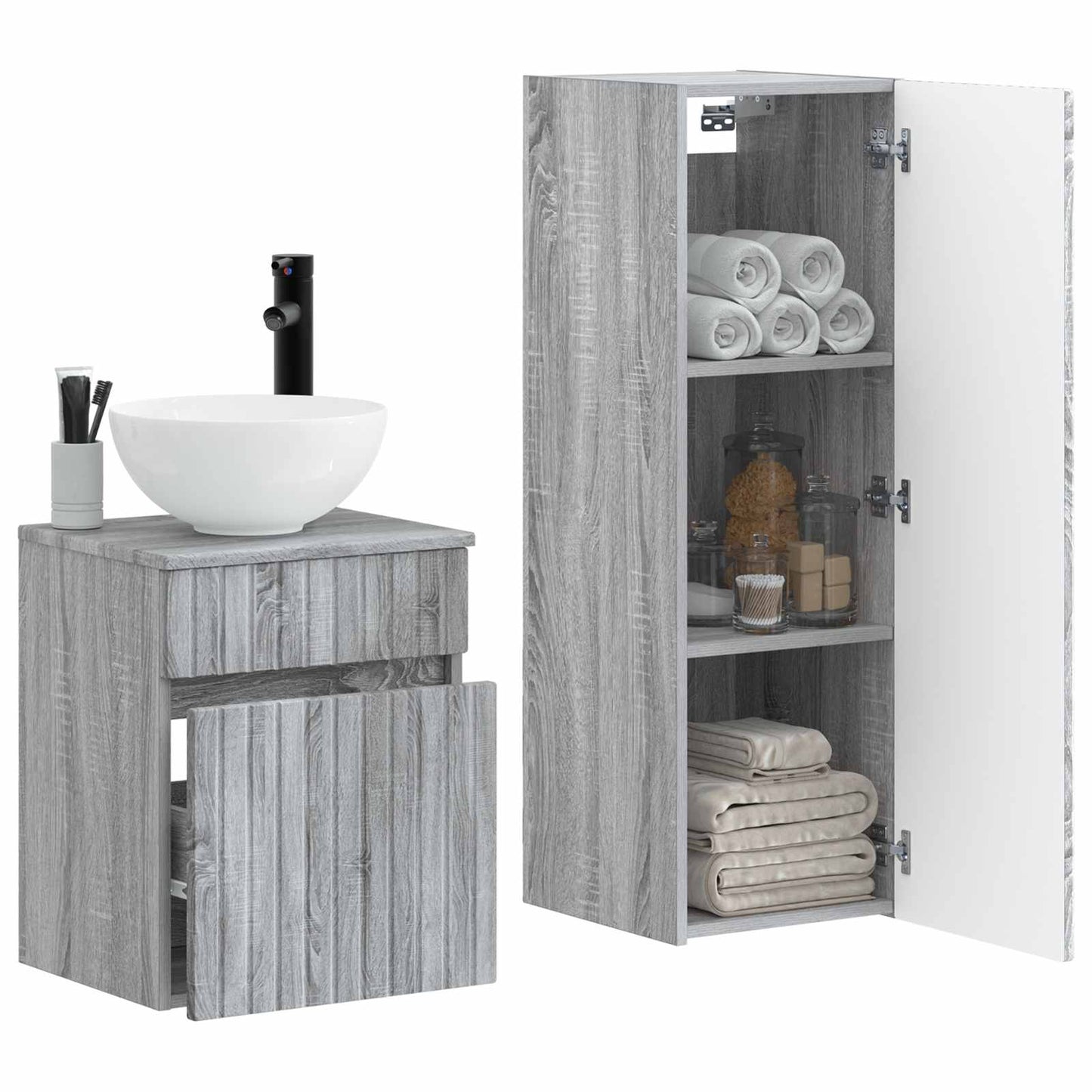 vidaXL Bathroom Furniture Set 2 pcs Grey Sonoma 33 x 34.5 x 100 cm 3