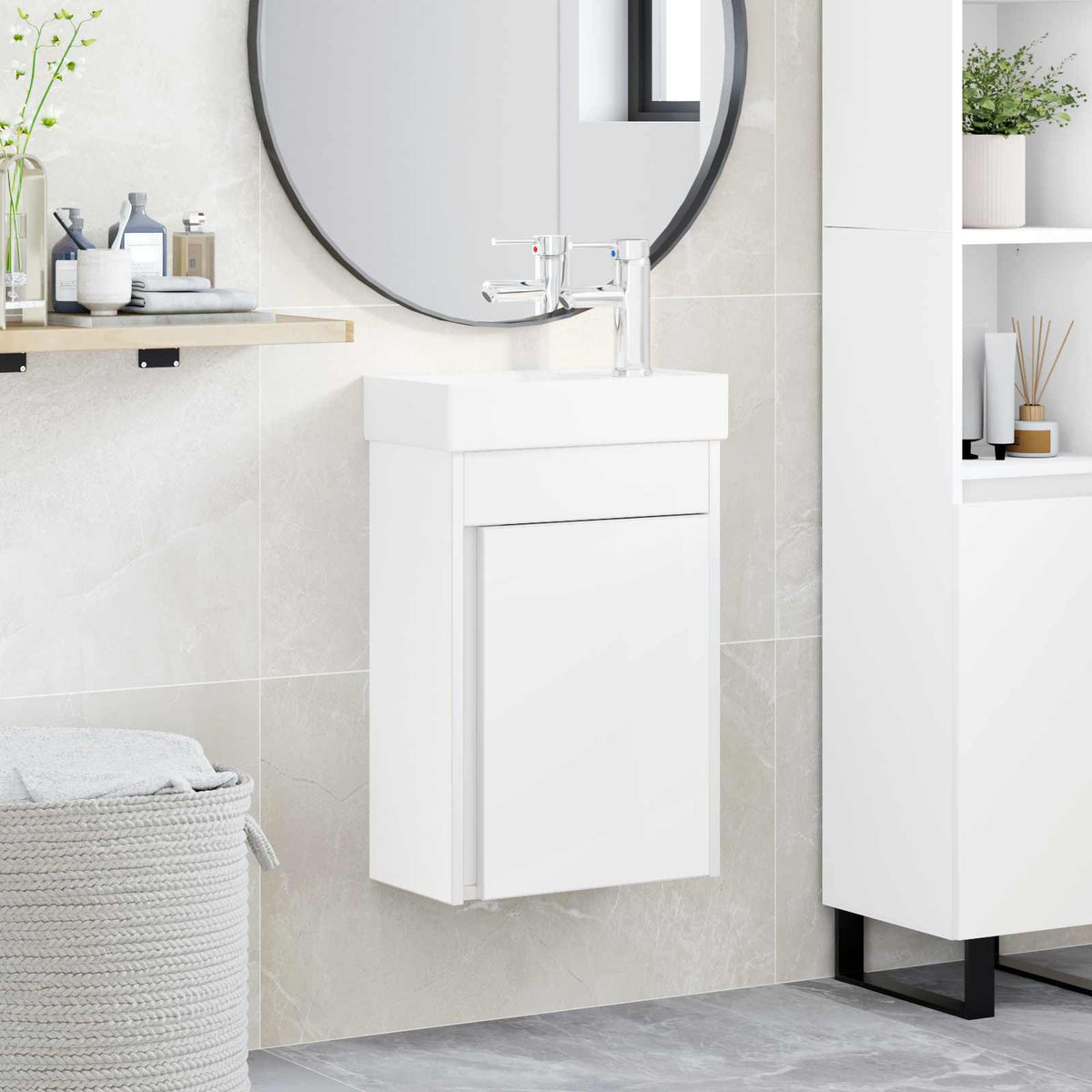 Bathroom Vanity Unit with Tap 40.5 x 22.5 x 62 cm White
