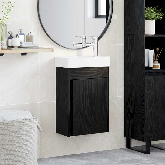 Bathroom Vanity Unit with Tap 40.5 x 22.5 x 62 cm Black oak