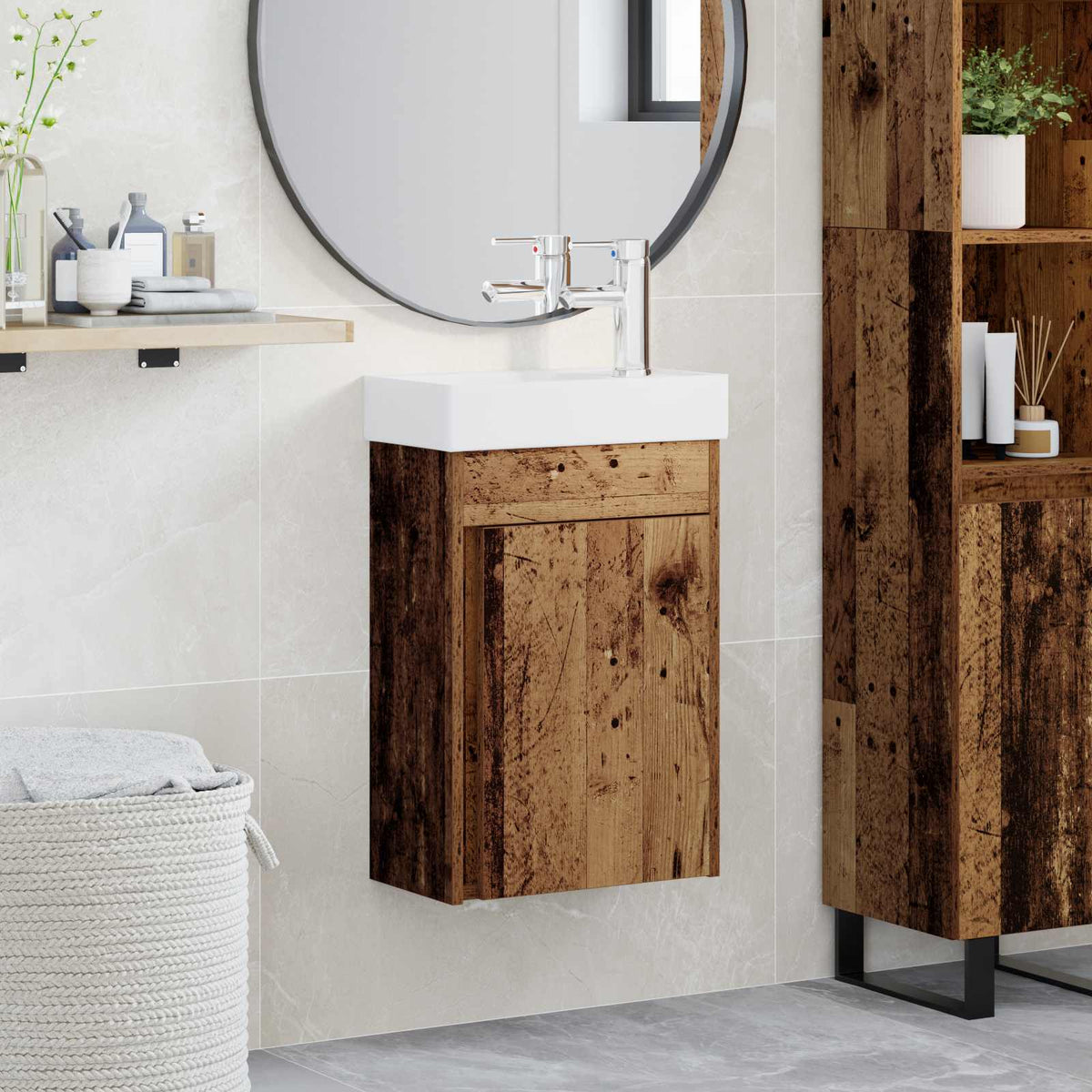 Bathroom Vanity Unit with Tap 40.5 x 22.5 x 62 cm Old wood