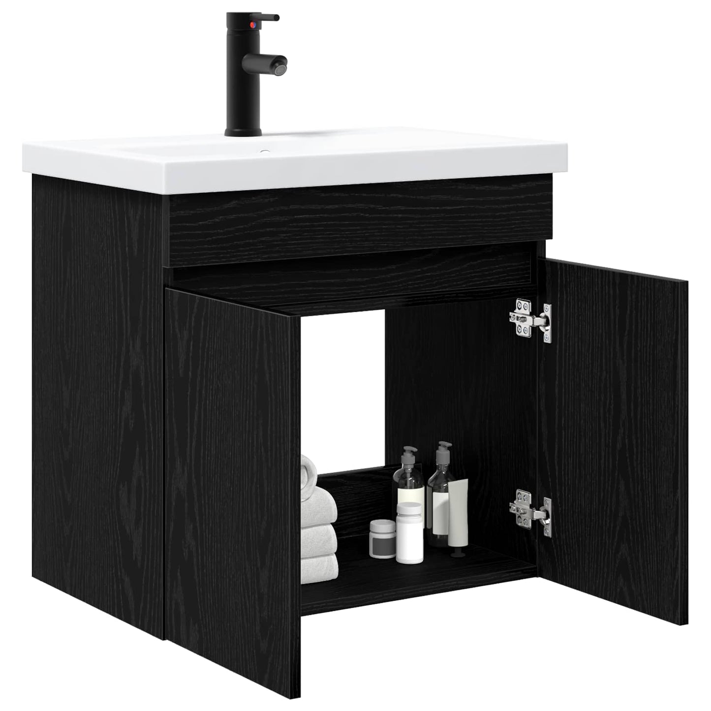 vidaXL Bathroom Vanity Unit with Tap Black Oak 61 x 40 x 74.5 cm 3
