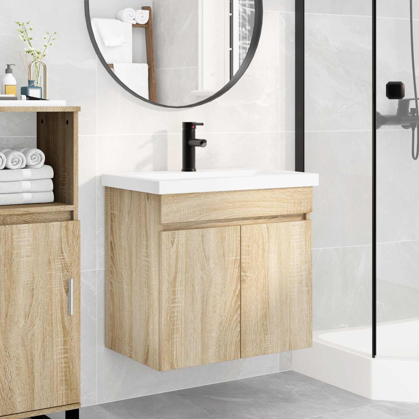 vidaXL Bathroom Vanity Unit with Tap Sonoma Oak 61 x 40 x 74.5 cm 1