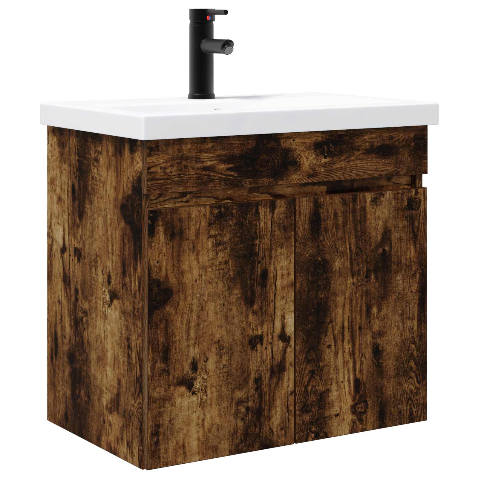vidaXL Bathroom Vanity Unit with Tap Smoked Oak 61 x 40 x 74.5 cm 2