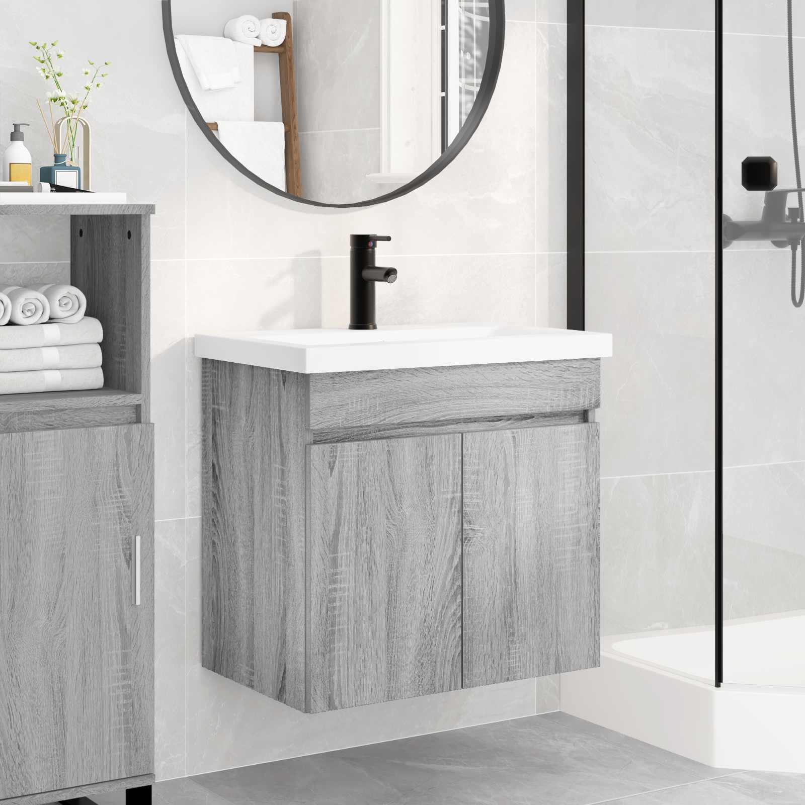 vidaXL Bathroom Vanity Unit with Tap Grey Sonoma 61 x 40 x 74.5 cm 1