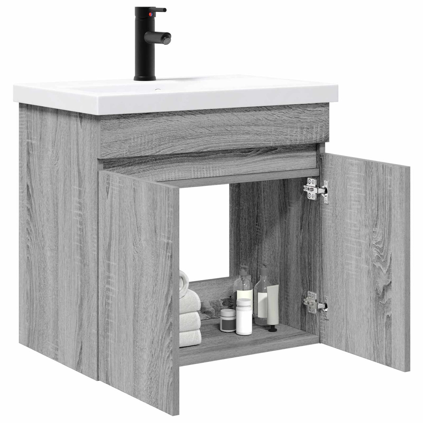 vidaXL Bathroom Vanity Unit with Tap Grey Sonoma 61 x 40 x 74.5 cm 3