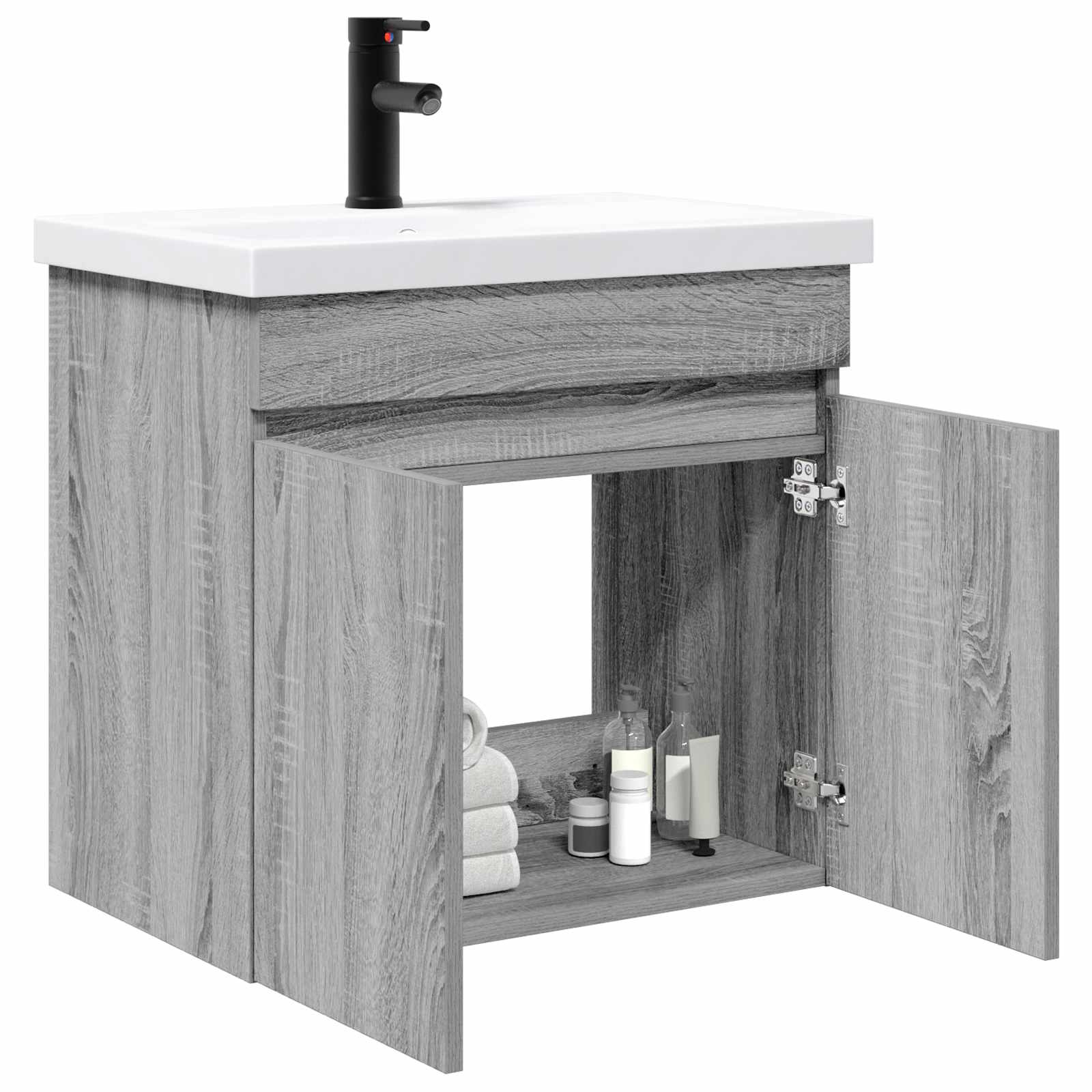 vidaXL Bathroom Vanity Unit with Tap Grey Sonoma 61 x 40 x 74.5 cm 3