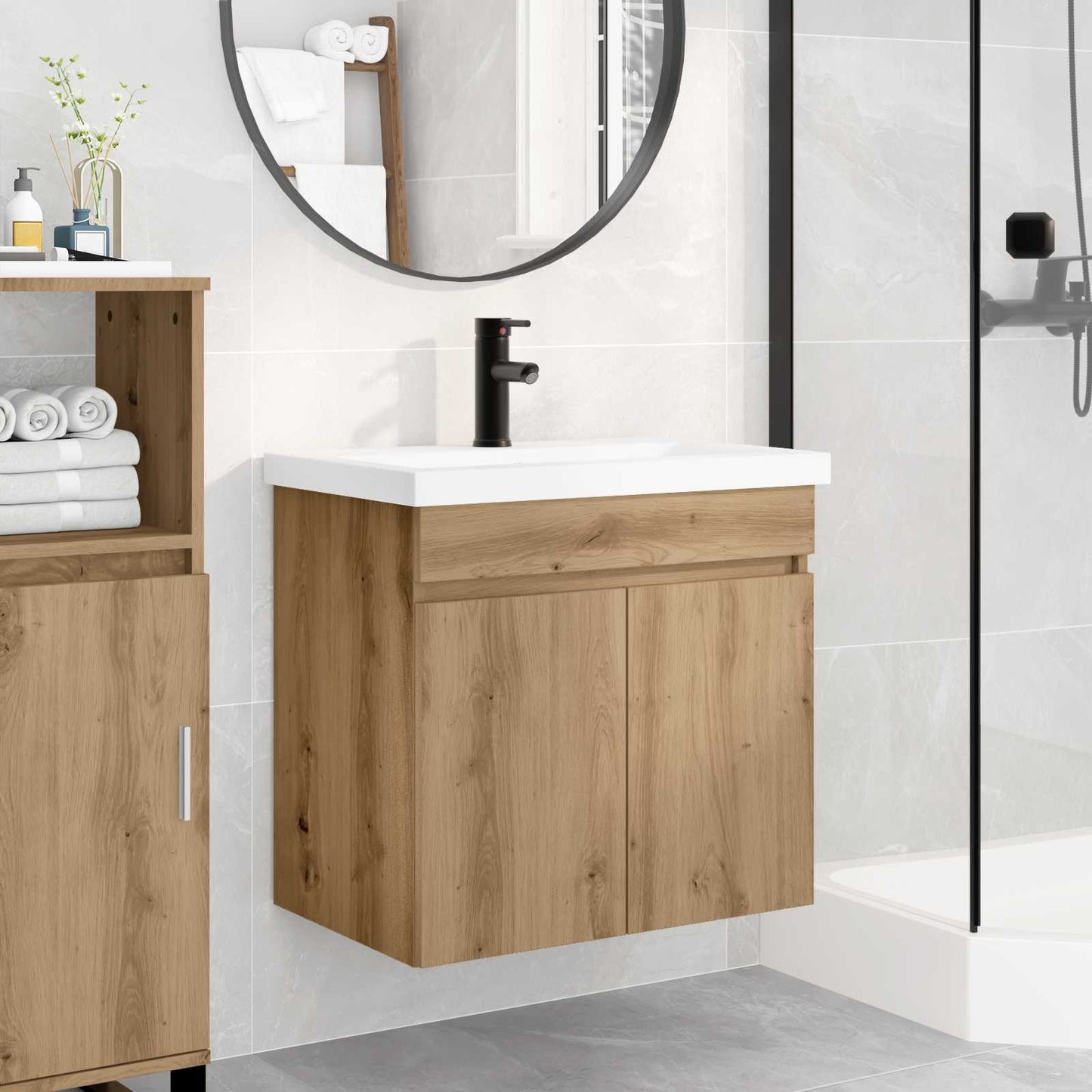 vidaXL Bathroom Vanity Unit with Tap Artisan Oak 61 x 40 x 74.5 cm 1