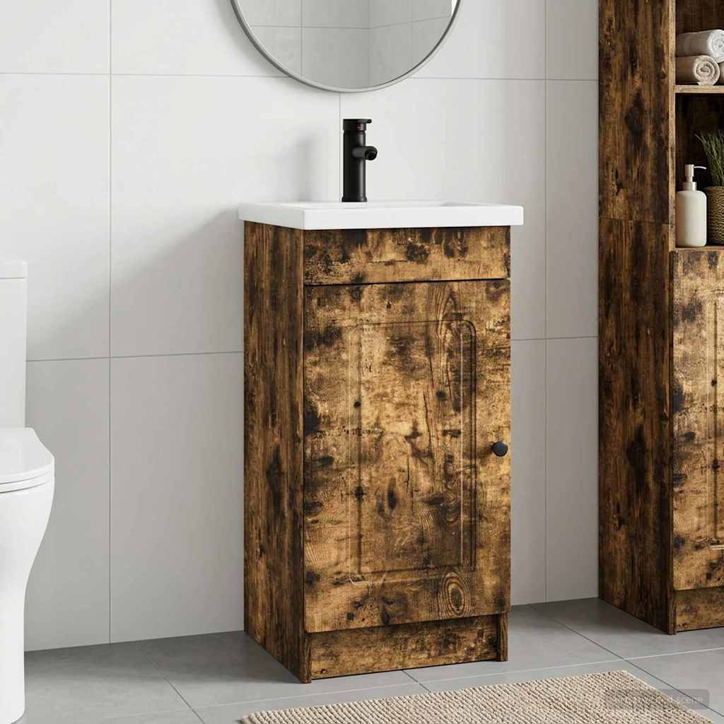 vidaXL Bathroom Vanity with Sink Smoked Oak 42 x 40 x 84.5 cm 1