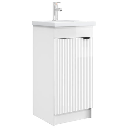 vidaXL Bathroom Vanity with Sink High Gloss White 42 x 40 x 84.5 cm 2