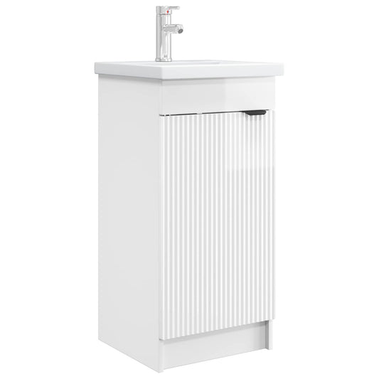 vidaXL Bathroom Vanity with Sink High Gloss White 42 x 40 x 84.5 cm 2