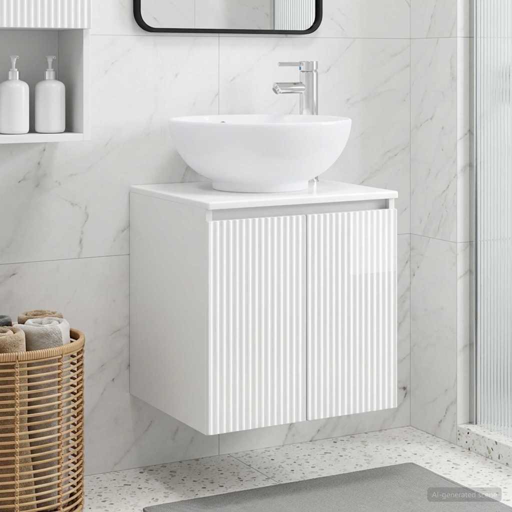 vidaXL Wall-Mounted Sink Vanity High Gloss White 49.5 x 44.5 x 65 cm 1