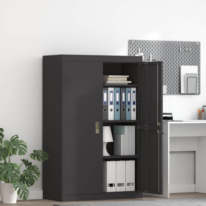 Storage Cabinet Steel Width 90 cm Black 140 cm