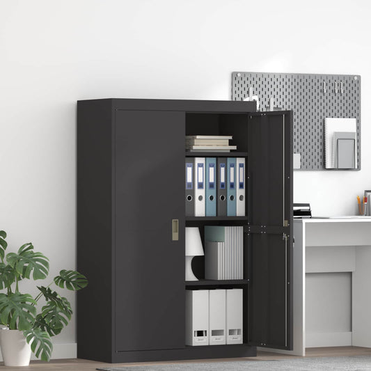 Storage Cabinet Steel Width 90 cm Black 140 cm